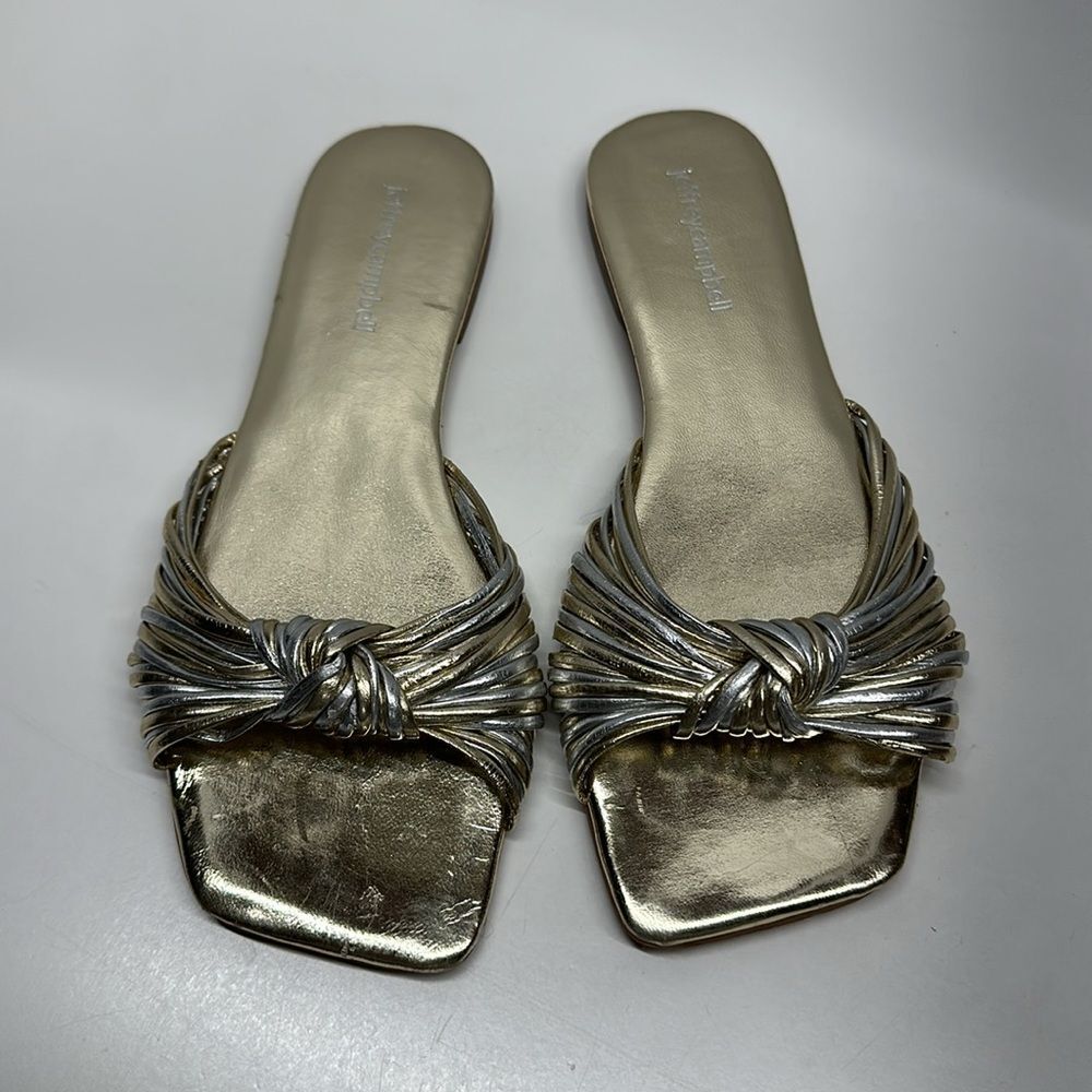 Jeffrey Campbell Knaughty Slide Sandals Shoes Gold Silver Metallic Size 7